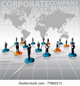 Equipo de personas de negocios con el mapa del mundo-Vector