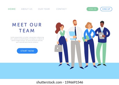 Business people teamwork concept illustrations. Office team, multicultural collective workers. Use for landing page website design, Presentation slide template, ui, web, mobile app, poster, banner