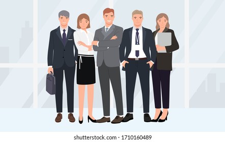 Business people in teamwork group character, business presentation, Coworking and business partnership concept, Team of cute cheerful male and female employees or colleagues