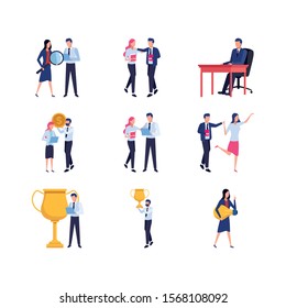 business people and teamwork icon set over white background, vector illustration