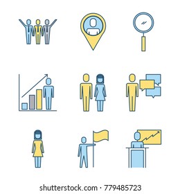 business people teamwork icon set in thin line style