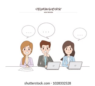 Business people teamwork with business men and business women. Vector illustration doodle cartoon character.