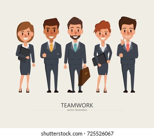 Business people teamwork with business men and business women. Vector illustration cartoon character.