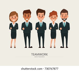 Business people teamwork with business men and business women. Vector illustration cartoon character.