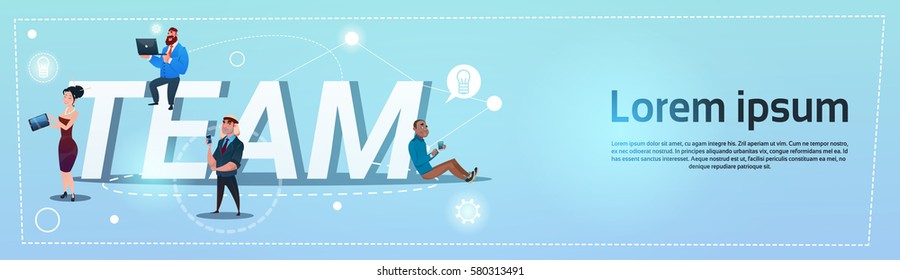 Business People Teamwork Mix Race Team Concept Flat Vector Illustration