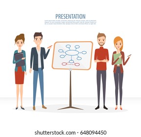 Business people teamwork presenting background. Character of flat design illustration vector.