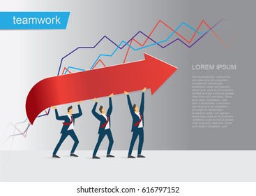 Business people teamwork. Start up work moment. Arrow on hands of businessmen. Progress concept for your design, infographics, diagram, graph, presentation and chart.