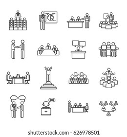 Business people thin line icon set isolated on white background.Collection of modern symbols for finance,web site,planning,meeting and analytics.Also useful for interview,network and marketing concept