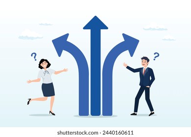 Business people thinking on difference career path, direction choice, crossroad or decision for career path, choosing path way, challenge or opportunity doubt, determination or tough decision (Vector)