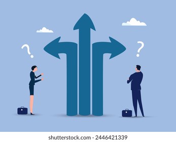 business people thinking on difference career path.Direction choice, crossroad or decision for career path, choosing path way, challenge or opportunity doubt, determination or tough decision concept.