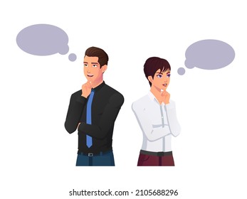 Business People Thinking, Problem solving concept man and woman Premium Vector