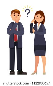 business people thinking with question mark in flat style vector illustration