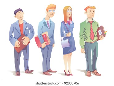 Business people - three men and the woman with the documents.