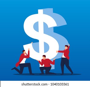 Business people together to lift the dollar