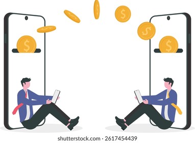 Business people transfer money with smartphones. money transfer or online banking conceptual.

