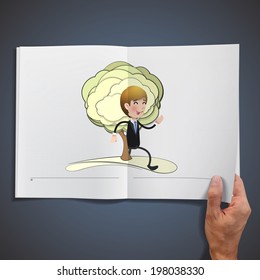 Business people with trees printed on book