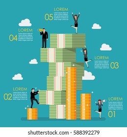 Business people try to climbing money mountain infographic