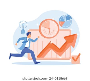 Business people are trying to finish work on time. Time management at work. Deadline concept. Flat vector illustration.