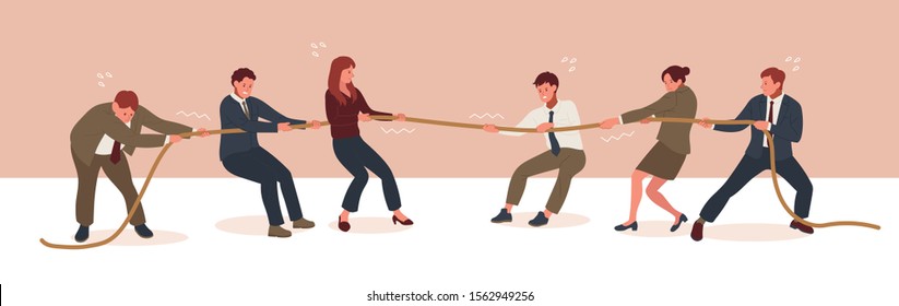 Business people are tug of war. hand drawn style vector design illustrations. 