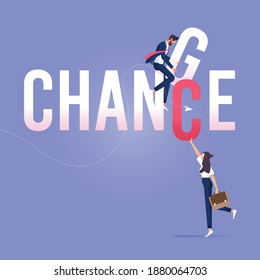 Business people turning the word change to chance
