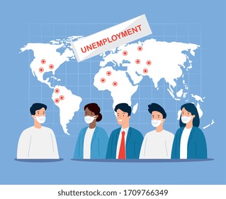 business people unemployed using face mask vector illustration design