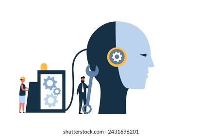 business people using Artificial intelligence tools for data analysis to generate something, Futuristic technology transformation on white backgrounds.