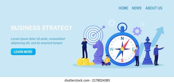 Business People Using Compass for Navigation and Orientation in Business. Strategic Planning, Future Vision. Business Strategy Direction. Mission concept. Important Decisions, Sets Goals for Company