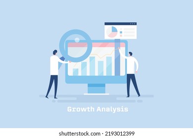 Business people using data analytics application for business growth, Website analytics for website traffic monitoring - flat design vector illustration with icons and characters