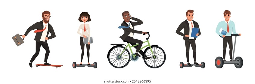 Business People Using Eco Friendly Transport Vector Set