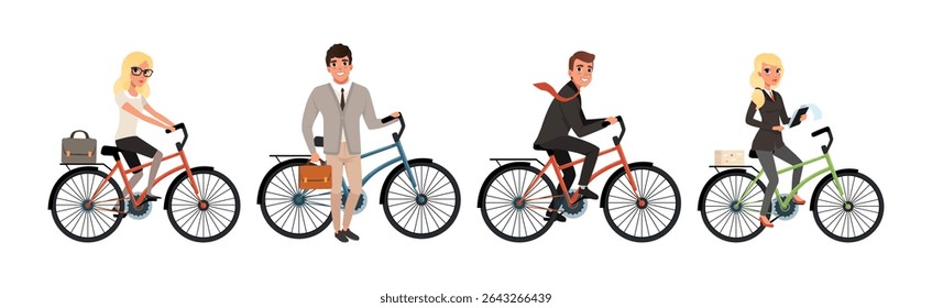Business People Using Eco Friendly Transport Vector Set