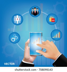 Business people are using a smart phone.icon set vector illustration