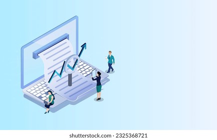 Business People Using Smartphone and Laptop and Magnifying Glass from Online Checking Report or Data Maintain.