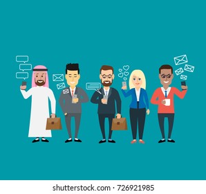 business people using smartphone and reading emails messages