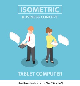 Business People Using Tablet Computer, Flat 3d Web Isometric Infographics Design, VECTOR, EPS10