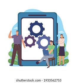 business people using technology characters
