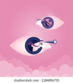 Business people using telescope on eye sign - Business  vision concept vector