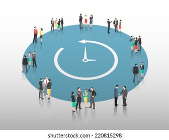 Vector de gente de negocios con reloj en fondo gris