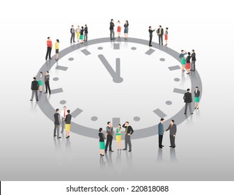 Business people vector with clock on grey background