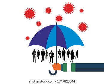 Business people vector flat illustration during Coronavirus Covid-19. Coronavirus infection control. Immune system protectio, support. nigeria government protection with umbrella