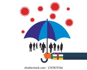 Business people vector flat illustration during Coronavirus Covid-19. Coronavirus infection control. Immune system protectio, support.  governments protection with umbrella