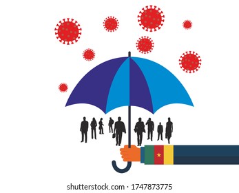 Geschäftsleute Vektorgrafik während Coronavirus Covid-19. Bekämpfung der Infektion mit Coronavirus. Schutz des Immunsystems, Unterstützung.  Schutz der Regierungen vor Regenschirm