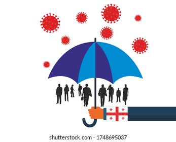Business people vector flat illustration during Coronavirus Covid-19. Coronavirus infection control. Immune system protectio, support. 
government protection with umbrella