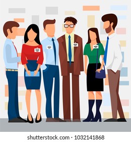 Business people vector groups presentation to investors conferense teamwork meeting characters interview illustration.
