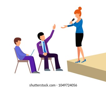 Business people vector groups presentation to investors conferense teamwork meeting characters interview illustration.