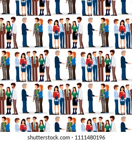 Business people vector groups presentation to investors conferense teamwork meeting characters interview illustration seamless pattern background.