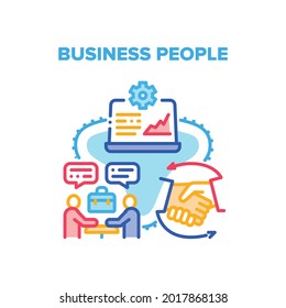 Business People Vector Icon Concept. Business People Meeting For Discussion Partnership And Terms Of Deal, Signing Agreement Contract. Businessman Professional Occupation Color Illustration