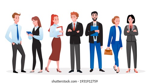 Business people vector illustration set. Cartoon happy professional corporate employees, managers or entrepreneur boss characters in office outfits standing together, business team isolated on white