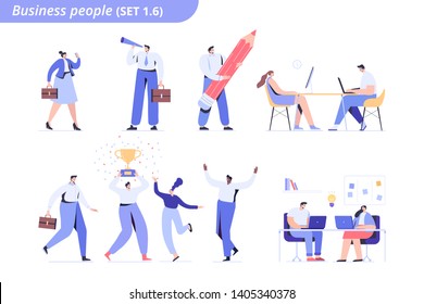 Conjunto vectorial de gente de negocios. Equipo de negocios. Trabajando en compañía, discusión, colaboración, socios. Hombres y hembras vectoriales aislados en blanco.