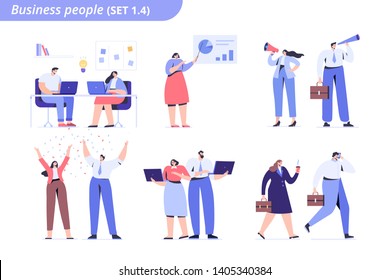 Business people vector set. Business team. Working in company,  discussion,  collaboration, partners. Males and females vector flat characters isolated on white.