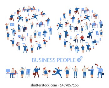 Business People vector set. Business team. Teamwork, brainstorming. Success. Men and women. Flat vector characters isolated on white.	